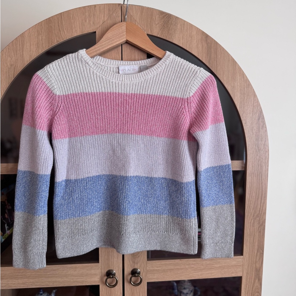 The Children’s Place Girls Pink & Blue Striped Sweater Size 7/8 Cozy Knit - Picture 3 of 7